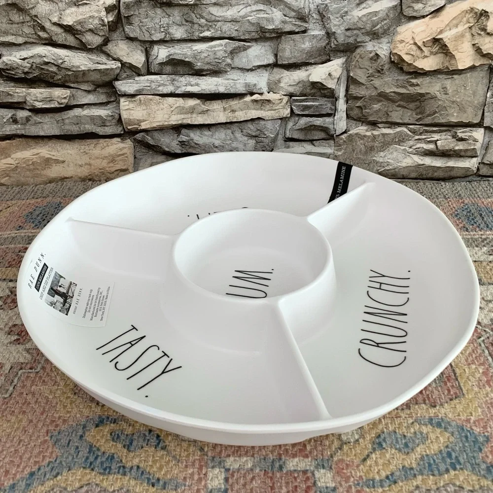 #38 Rae Dunn Chips Dip Yum Salty Tasty Crunchy Big Melamine Serving Platter Tray